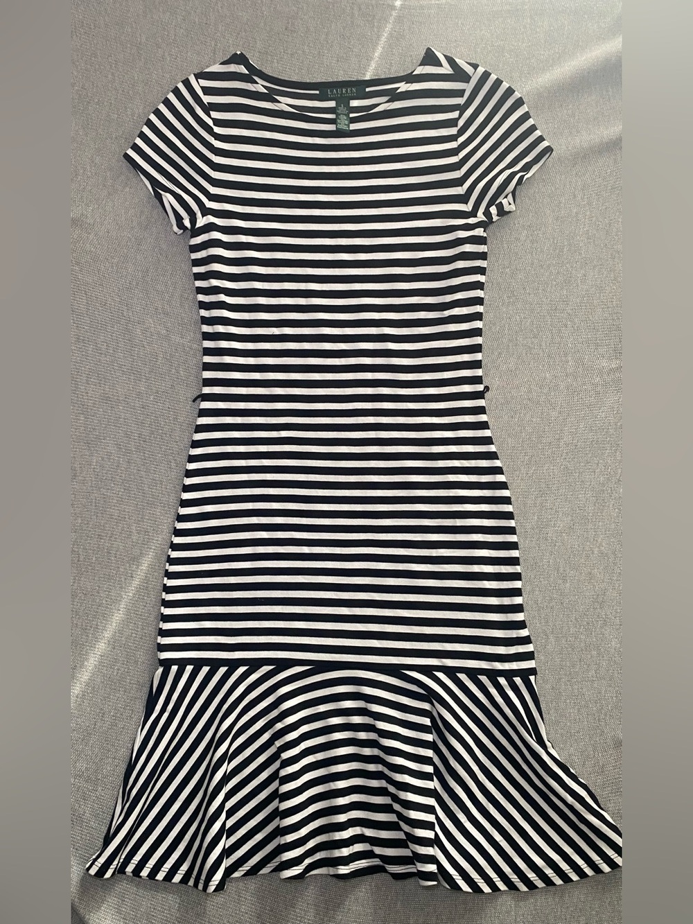 LAUREN RALPH LAUREN Women's Black & White Stripe Short Sleeve Midi Dress Size S